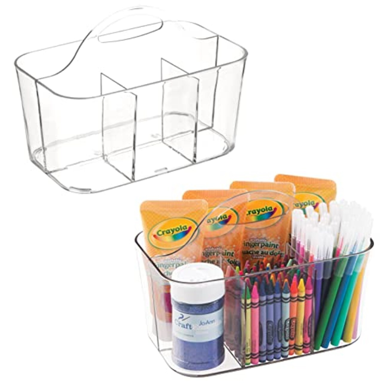 mDesign Plastic Portable Craft Storage Organizer Caddy Tote, Divided Basket  Bin with Handle for Crafts, Sewing, Art Supplies - Holds Brushes, Colored  Pencils - Lumiere Collection - 2 Pack - Clear